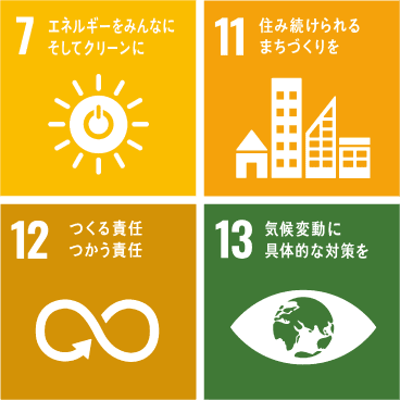 7 エネルギーをみんなにそしてクリーンに 11 住み続けられるまちづくりを 12 つくる責任つかう責任 13 気候変動に具体的な対策を